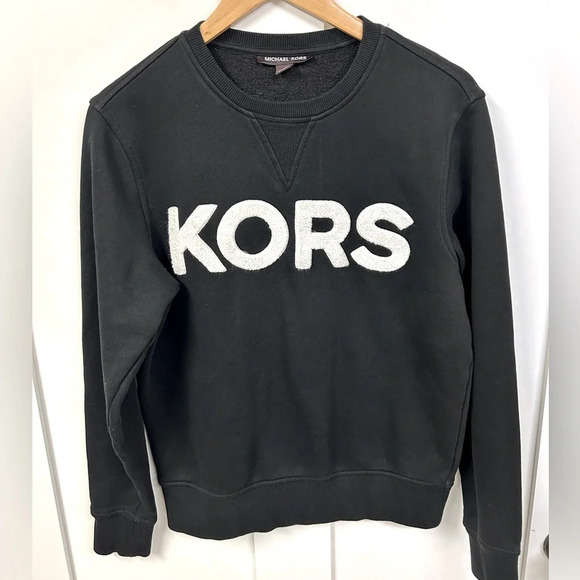 Michael Kors Embroidered Logo Cotton Crewneck Sweatshirt Black S​ - Picture 1 of 3
